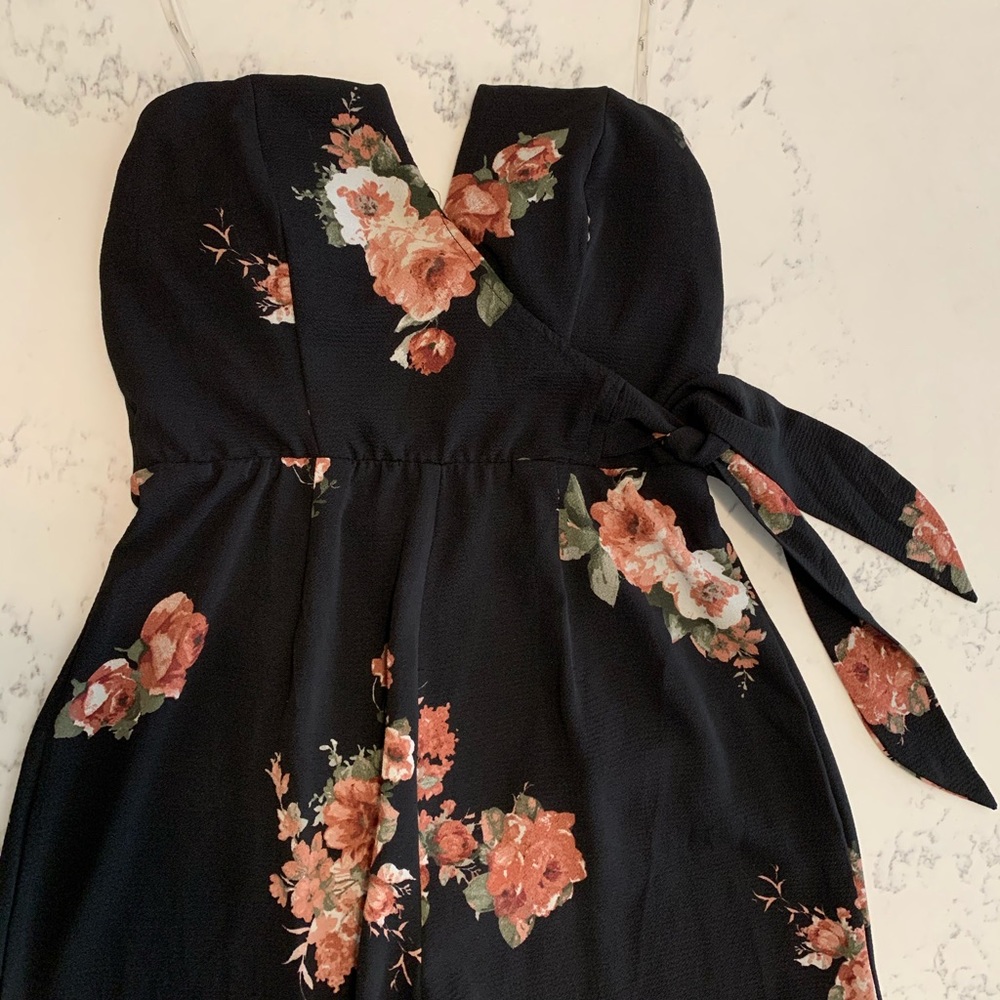Strapless Black Floral Trixxi Jumpsuit
